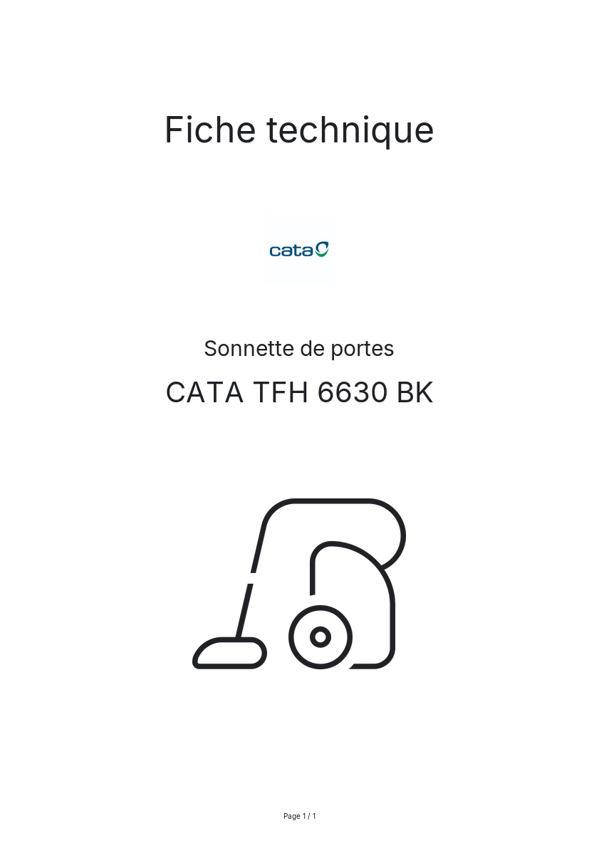 Page n°1 - Fiche technique CATA TFH 6630 BK