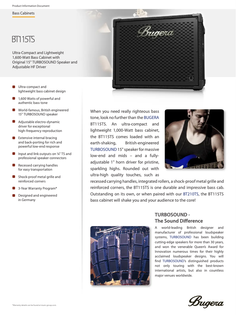 Page 1 de la notice Fiche technique Bugera BT115TS