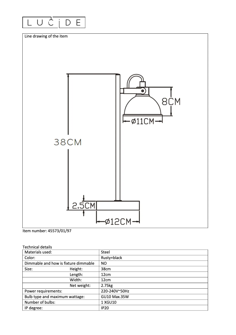 Page 1 de la notice Manuel utilisateur Lucide Damian 45573/01/97