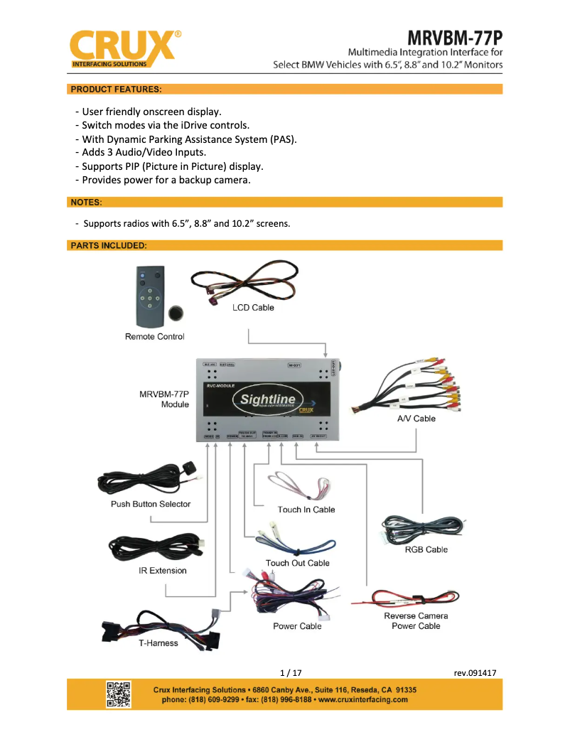 Page 1 de la notice Manuel utilisateur CRUX MRVBM-77P