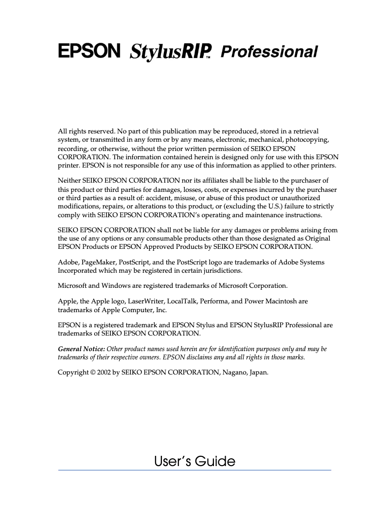 Image de la première page du manuel de l'appareil StylusRIP Professional