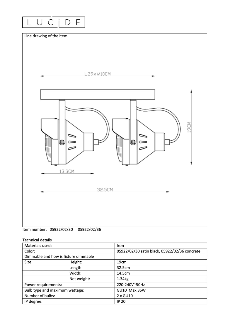 Page n°1 - Manuel utilisateur Lucide Cicleta 05922/02/30