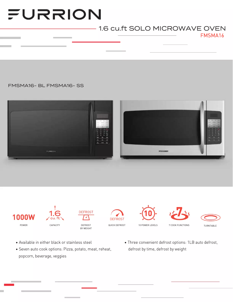 Page 1 de la notice Fiche technique Furrion FMSMA16-SS