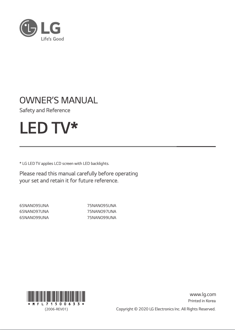 Page n°1 - Manuel utilisateur LG 75NANO95UNA