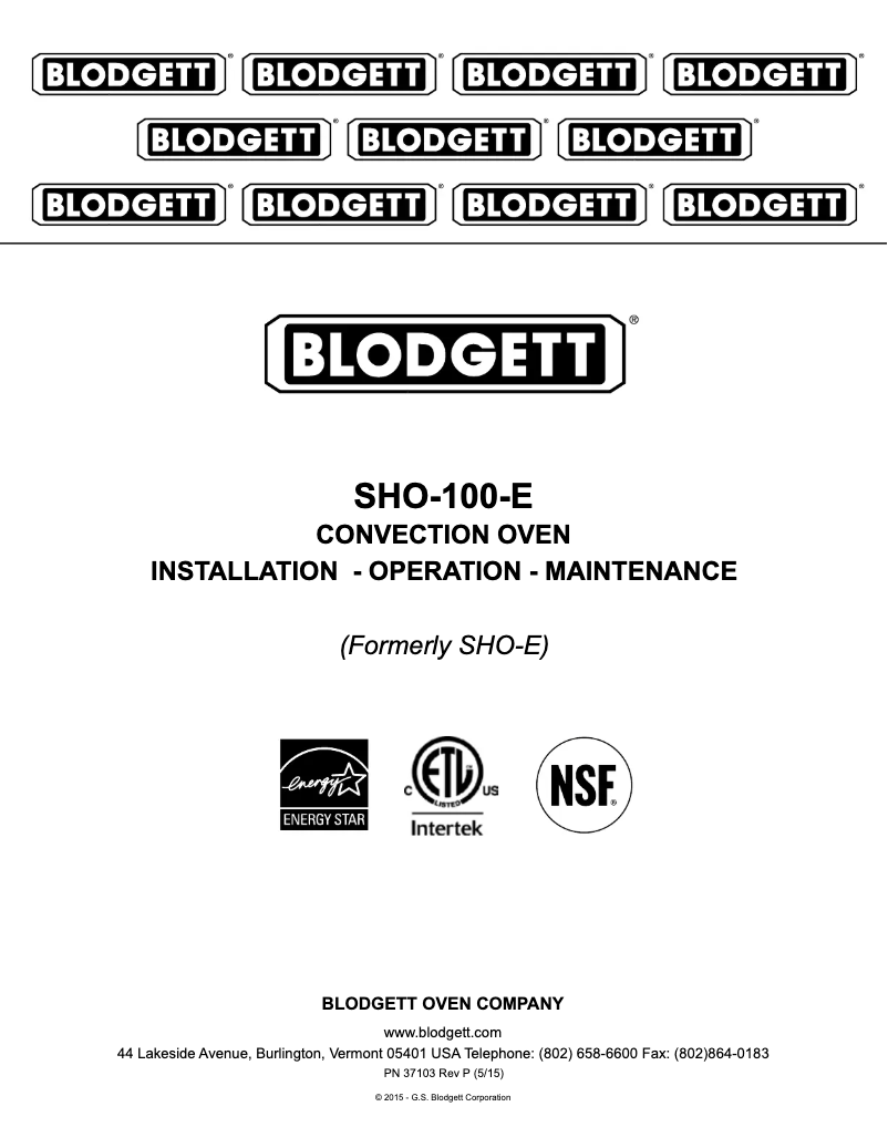 Page n°1 - Manuel utilisateur Blodgett SHO-100-E