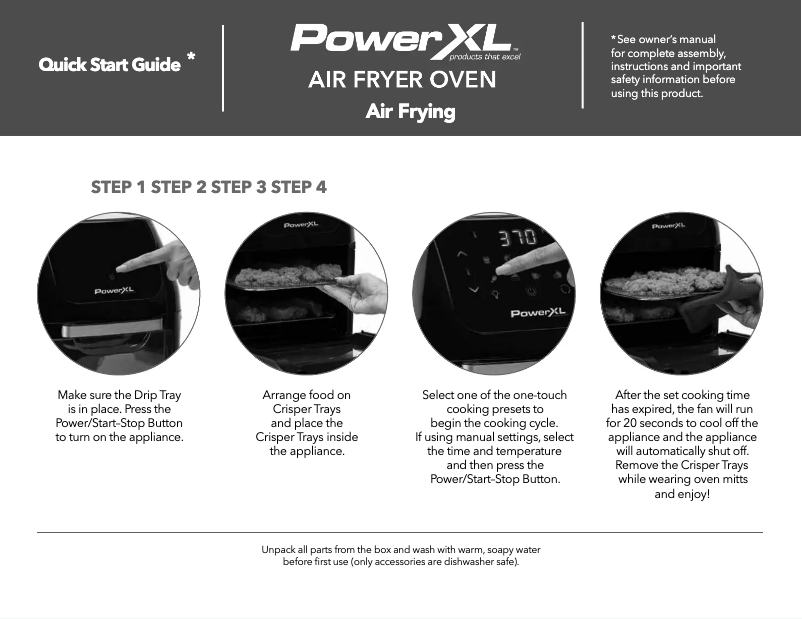 Page 1 de la notice Guide de démarrage rapide PowerXL Air Fryer Oven CM-001