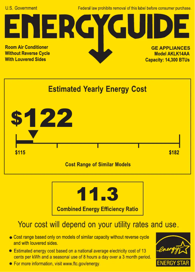 Page 1 de la notice Label énergétique GE AKLK14AA