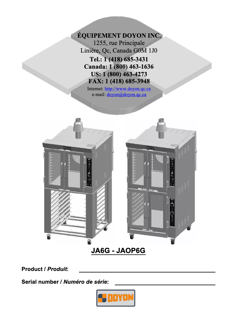 Page 1 de la notice Manuel utilisateur Doyon JA6G