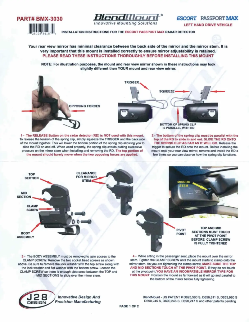 Page 1 de la notice Manuel utilisateur BlendMount BMX-3030
