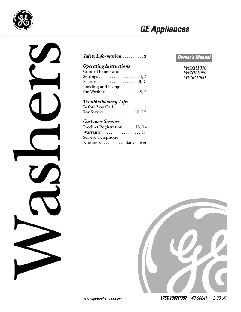 Image de la première page du manuel de l'appareil WBXR1090AWW