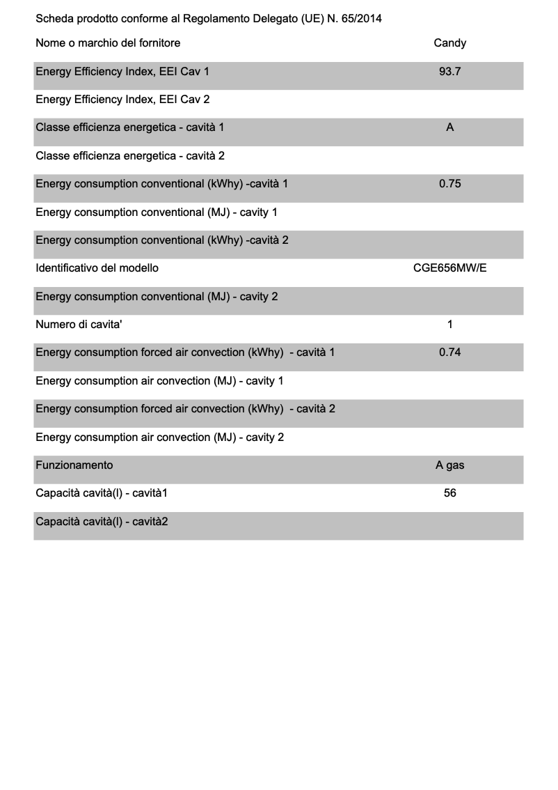 Page 1 de la notice Fiche technique Candy CGE656MW/E