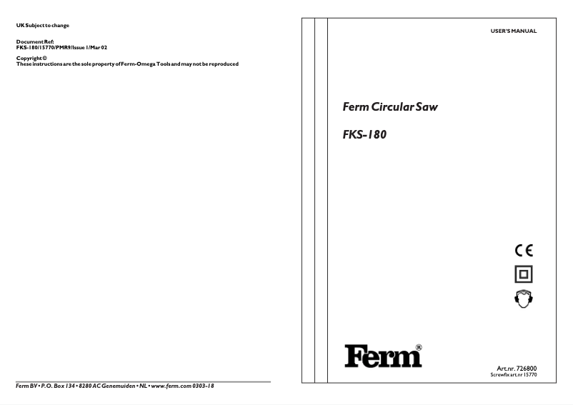 Image de la première page du manuel de l'appareil FKS-180