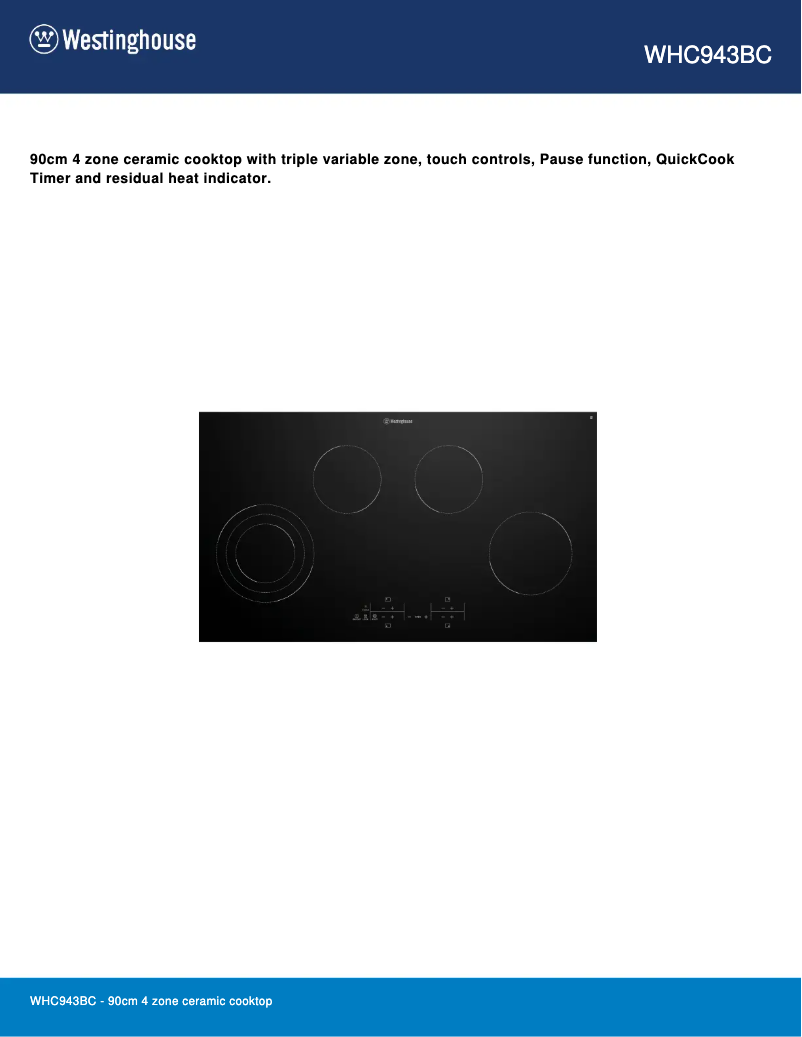Page 1 de la notice Fiche technique Westinghouse WHC943BC