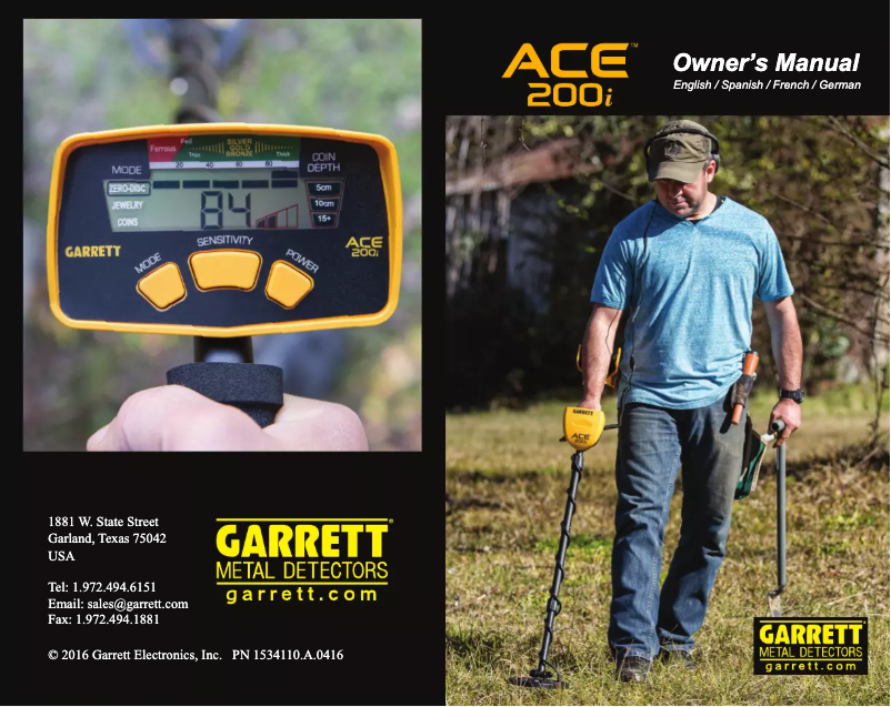 Page 1 de la notice Manuel utilisateur Garrett ACE 200i