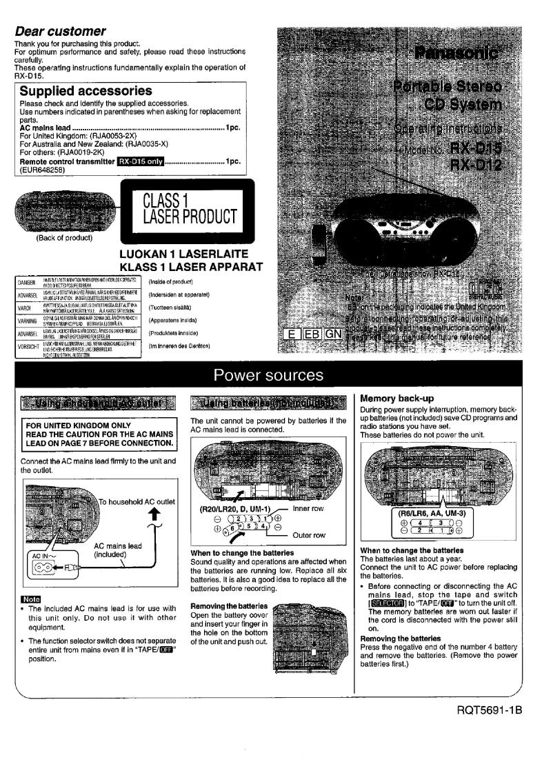 Image de la première page du manuel de l'appareil RX-D12