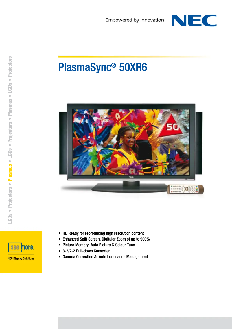 Imagen de la primera página del manual del dispositivo PlasmaSync 50XR6