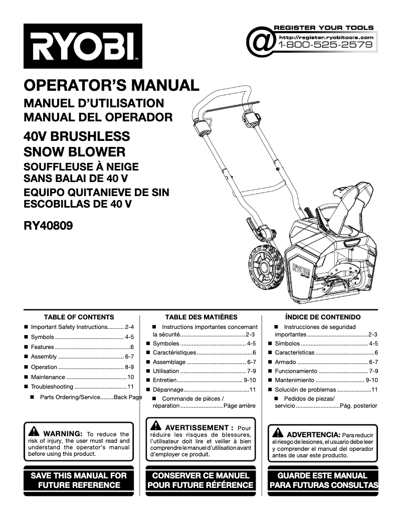 Página 1 del manual Manual de usuario RYOBI RY40809