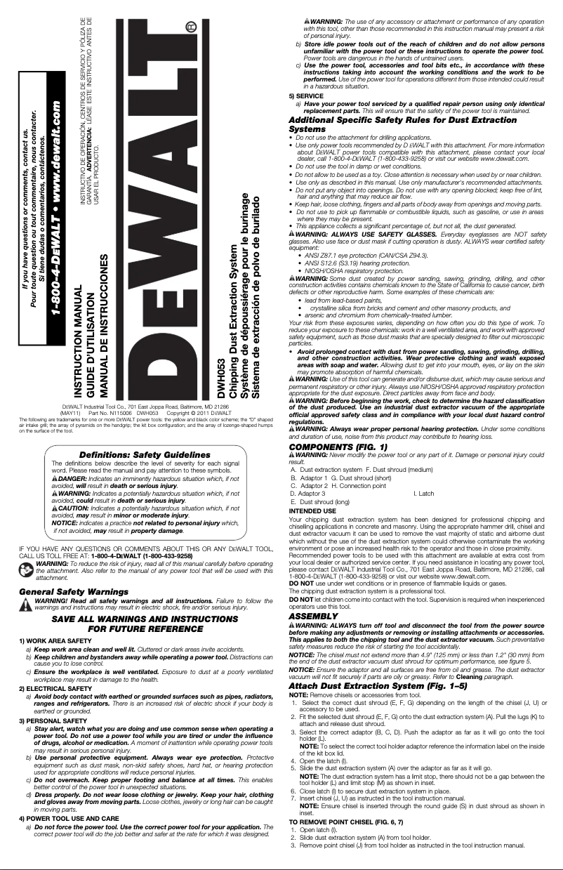 Page 1 de la notice Manuel utilisateur DeWalt DWH053