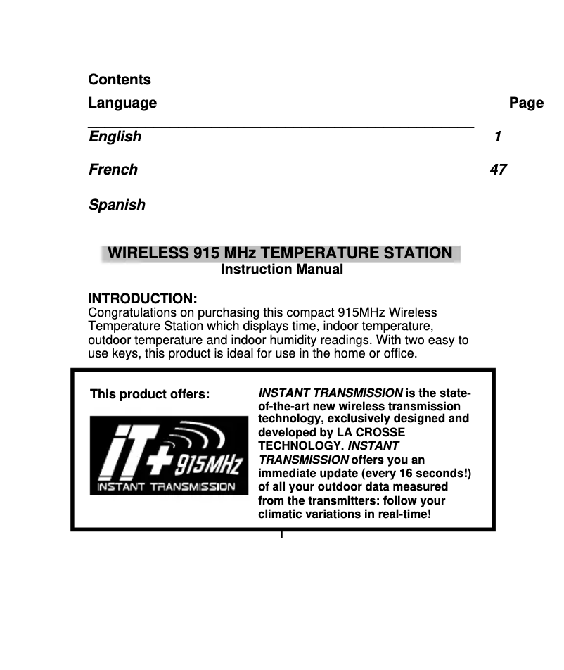 Image de la première page du manuel de l'appareil WS-9124TWC-IT