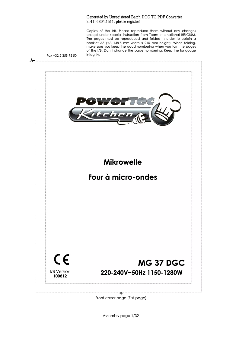 Page n°1 - Manuel utilisateur Powertec MG 37 DGC