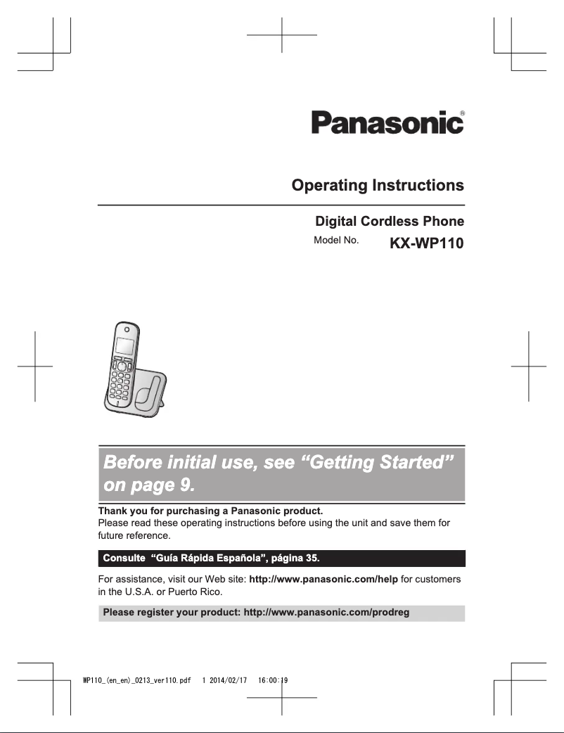 Page n°1 - Manuel utilisateur Panasonic KX-WP110