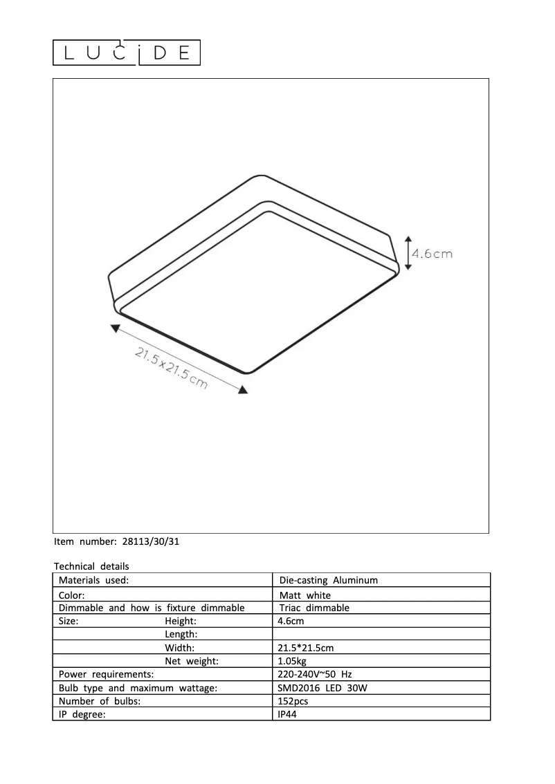 Page 1 de la notice Manuel utilisateur Lucide Ceres 28113/30/31