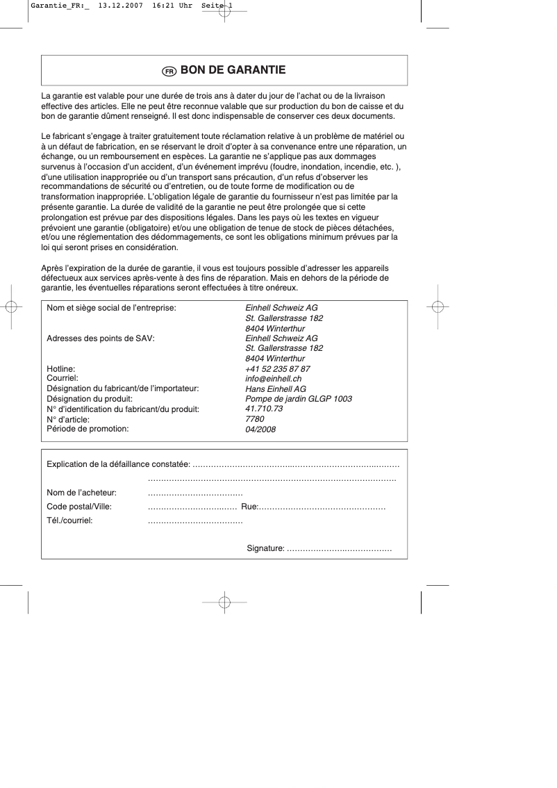 Página 1 del manual Manual de usuario Gardenline GLGP 1003