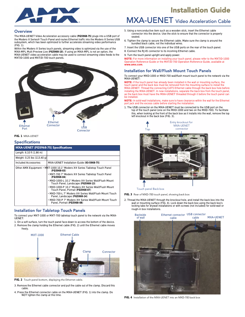 Page n°1 - Manuel utilisateur AMX MXA-UENET