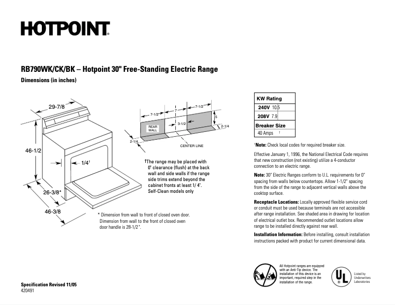 Page n°1 - Fiche technique Hotpoint RB790BKBB