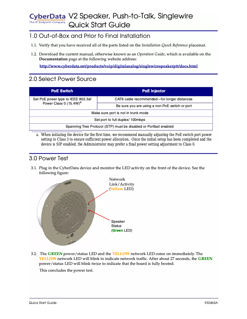 Page n°1 - Manuel utilisateur CyberData Systems Singlewire 011182
