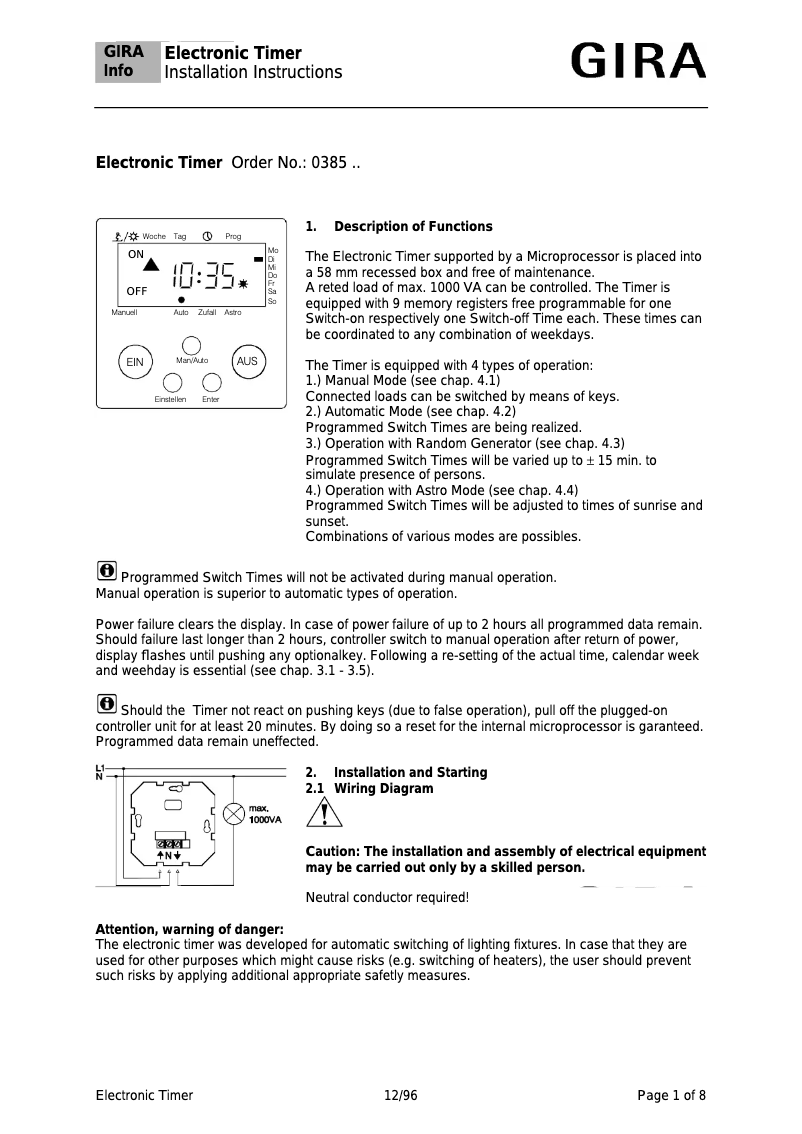 Página 1 del manual Manual de usuario Gira 0385
