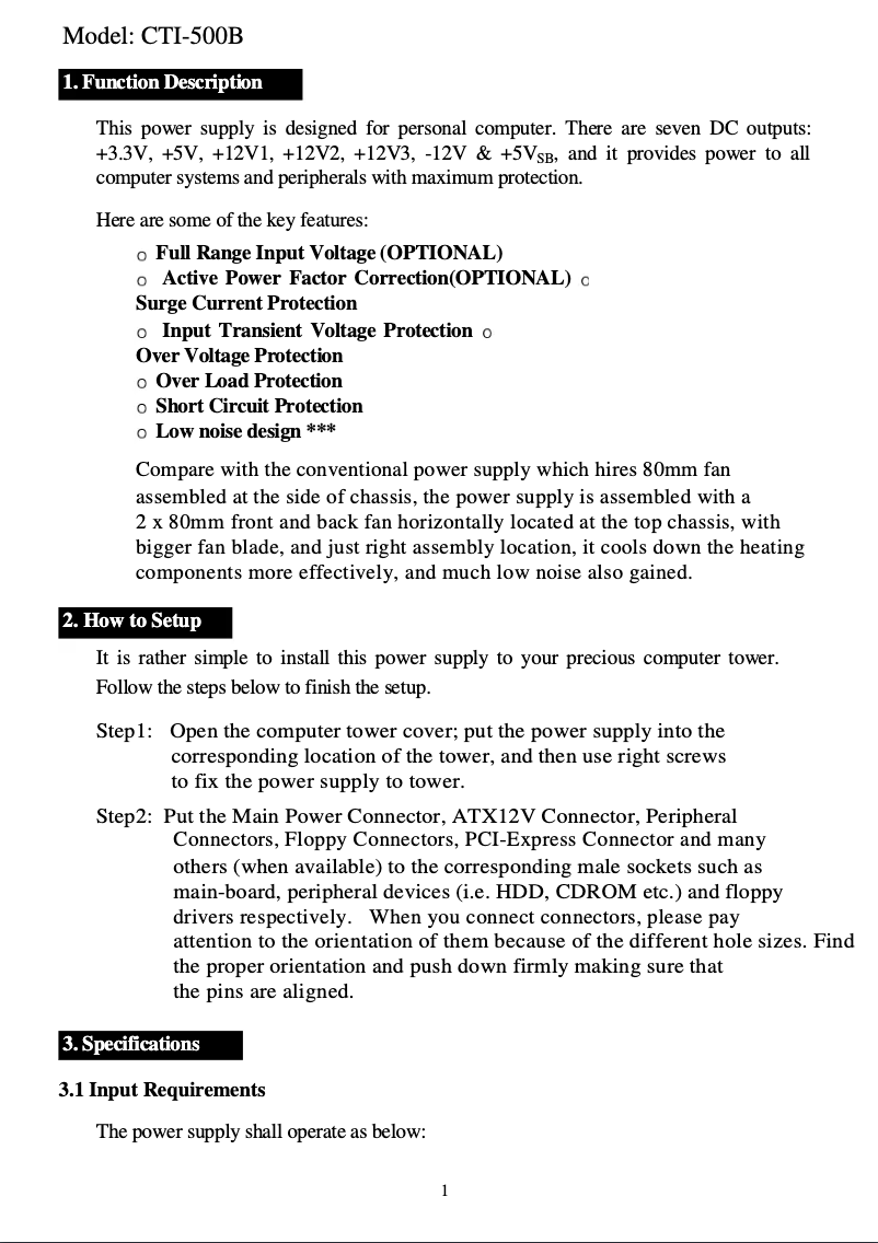 Page n°1 - Manuel utilisateur CoolMax CTI-700B