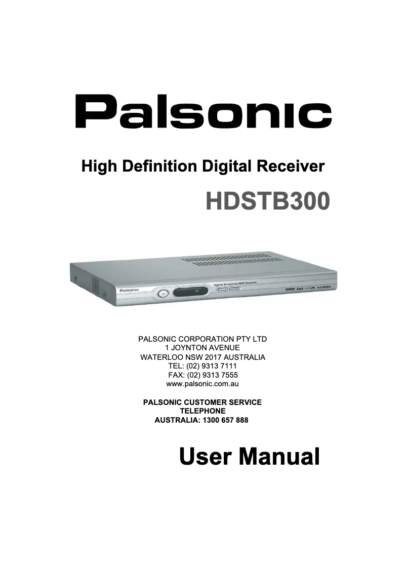 Page n°1 - Manuel utilisateur Palsonic HDSTB300