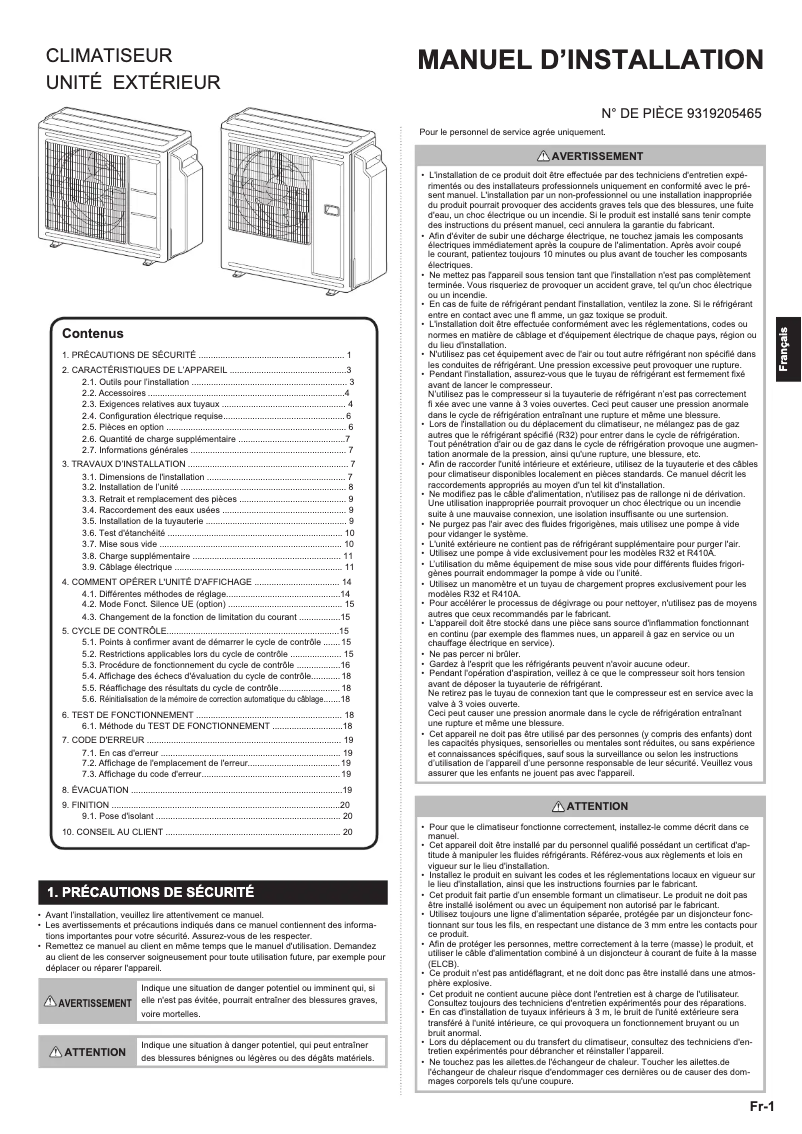 Page 1 de la notice Manuel utilisateur Fujitsu AOYG24KBTA3