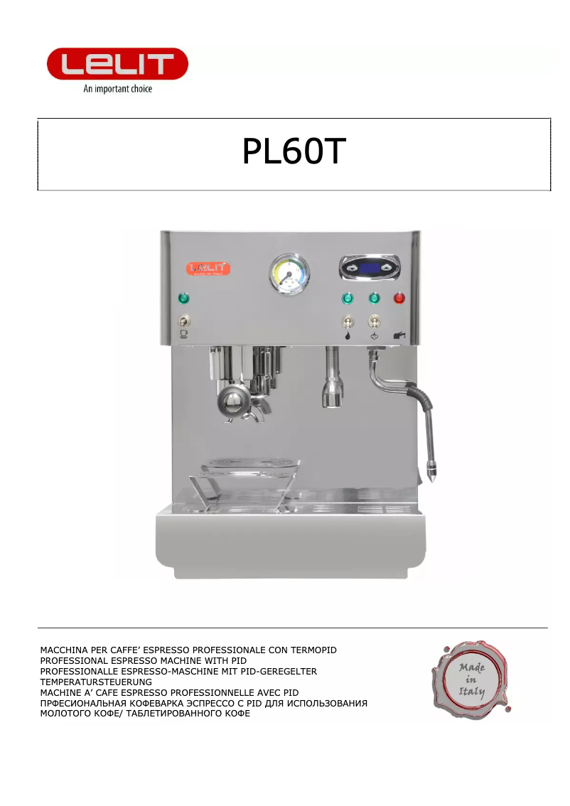 Página 1 del manual Manual de usuario Lelit Diana PL60T