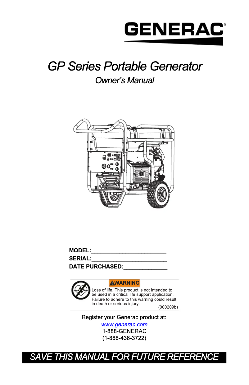 Page n°1 - Manuel utilisateur Generac G0057340