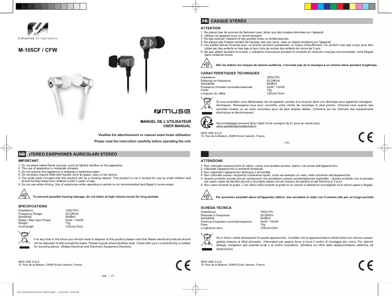 Image de la première page du manuel de l'appareil M-105 CF