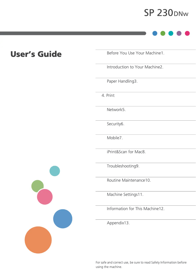 Image de la première page du manuel de l'appareil SP 230DNw