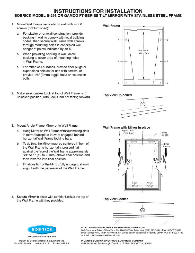 Página 1 del manual Manual de usuario Bobrick B-293