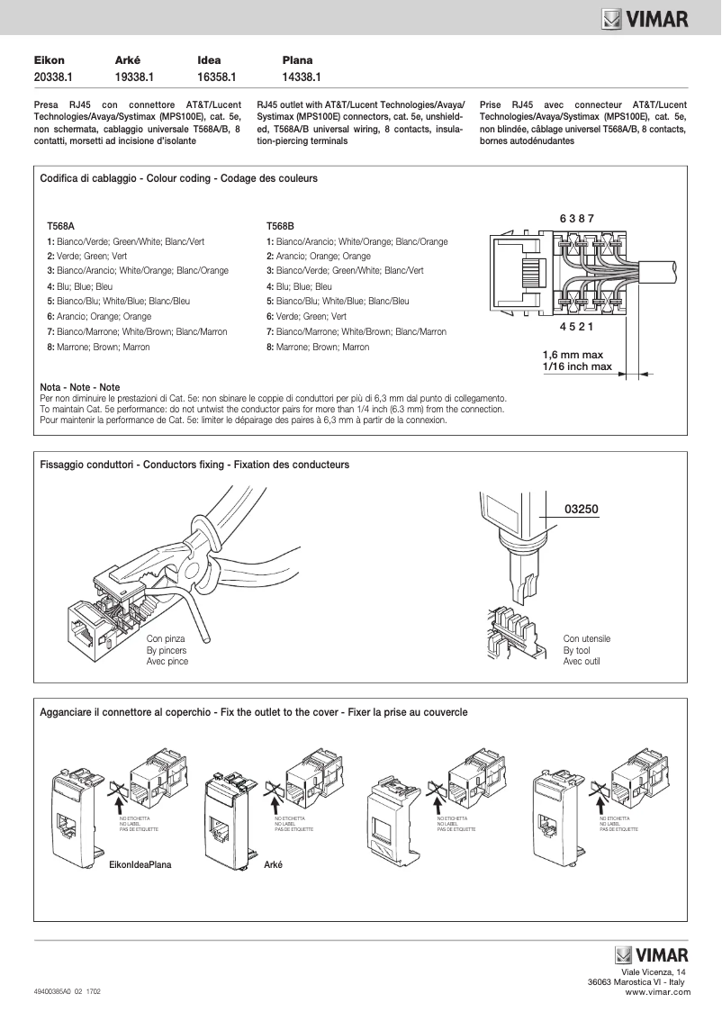 Page n°1 - Manuel utilisateur Vimar 20338.1