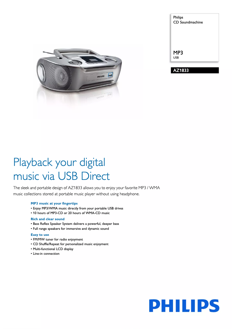 Página 1 del manual Folleto Philips AZ1833