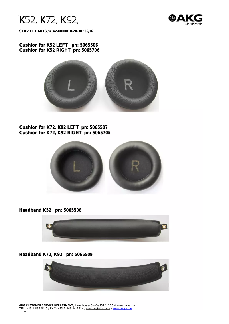 Page n°1 - Manuel utilisateur AKG K92
