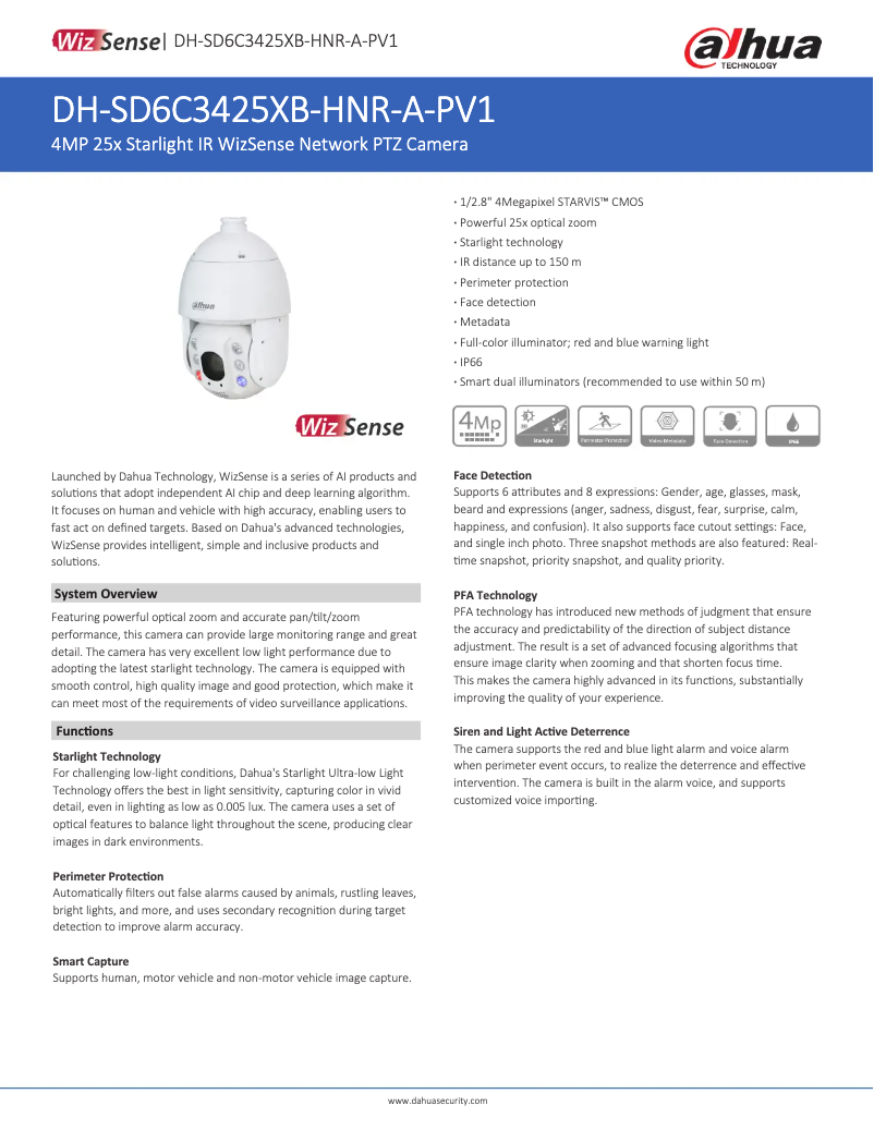 Page n°1 - Fiche technique Dahua Technology SD6C3425XB-HNR-A-PV1