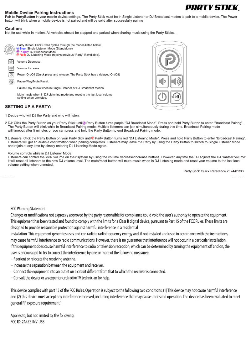 Page 1 de la notice Manuel utilisateur Bazooka Party Stick