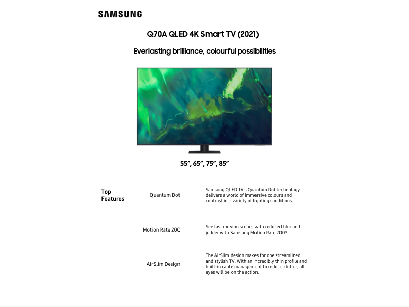 Página 1 del manual Ficha técnica Samsung QA55Q70AAWXXY