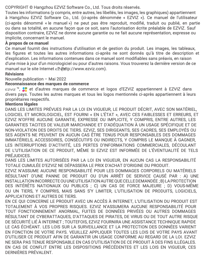 Page 1 de la notice Manuel utilisateur EZVIZ L2S