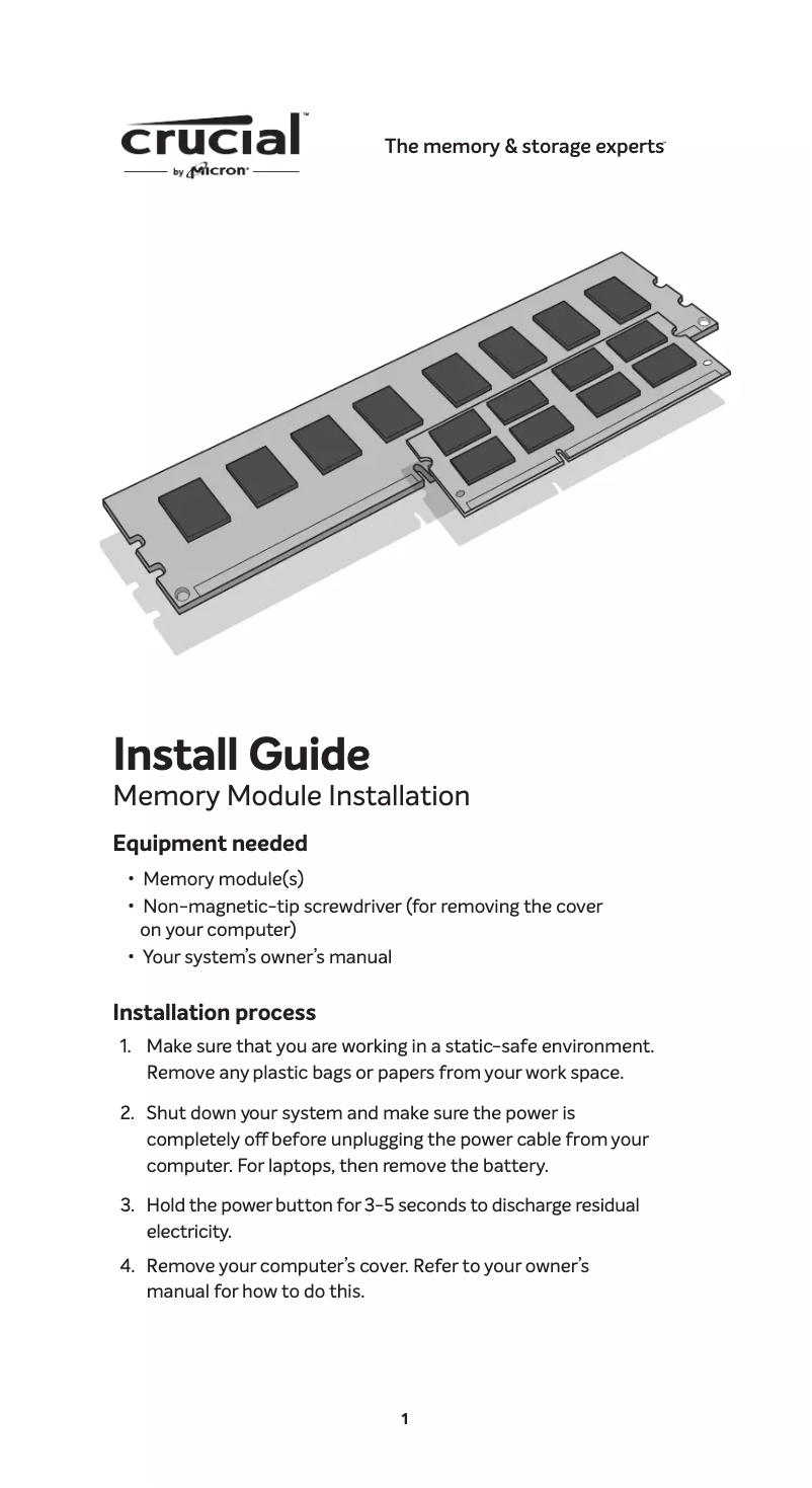 Page n°1 - Guide d'installation Crucial CT16G48C40U5