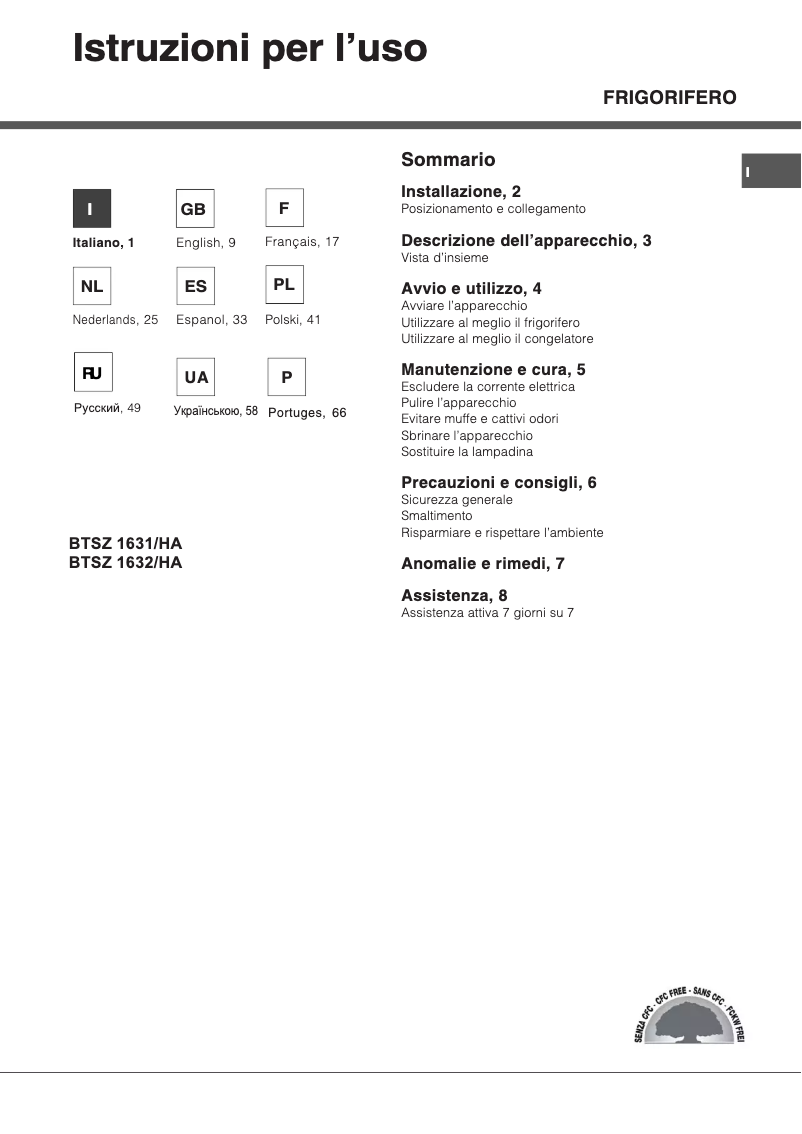 Page n°1 - Manuel utilisateur Hotpoint Ariston BTSZ 1631 HA