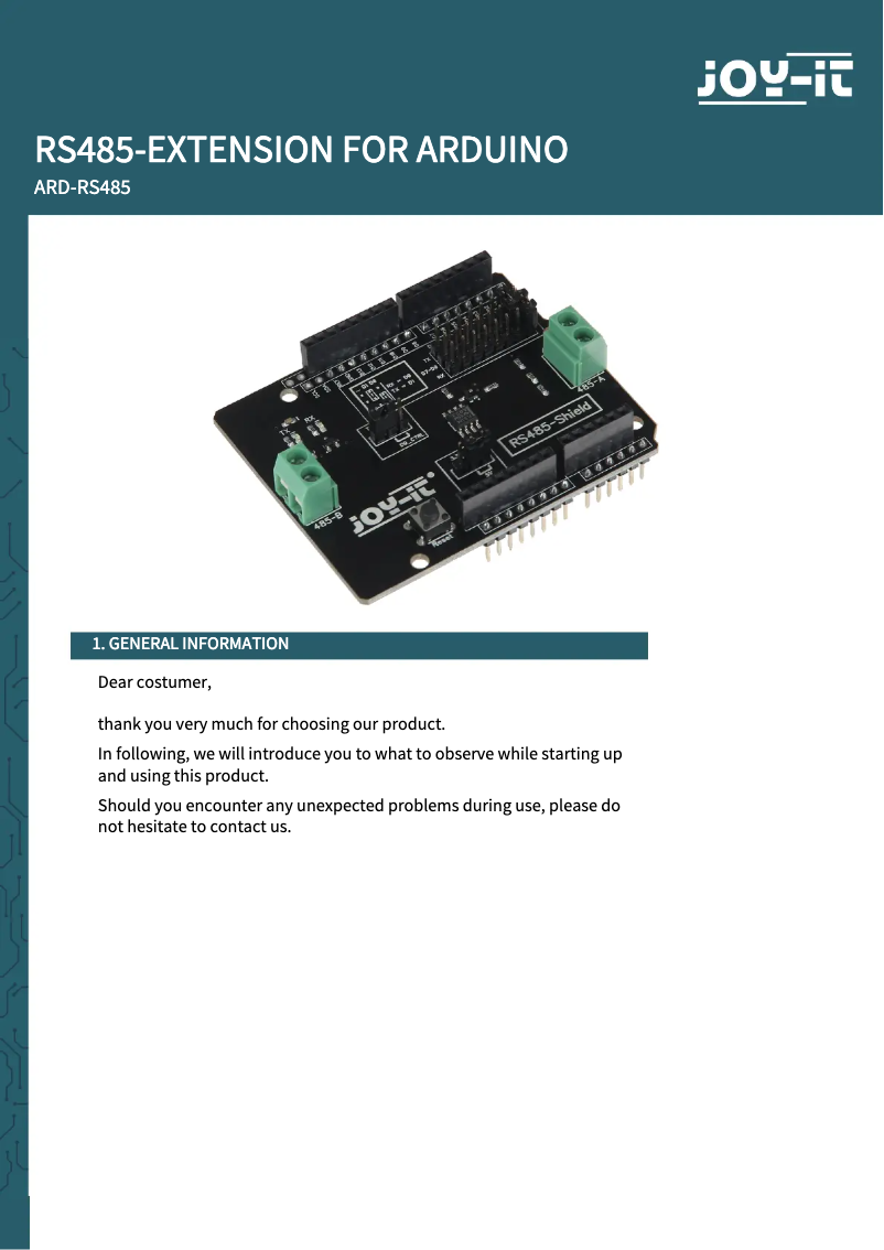 Imagen de la primera página del manual del dispositivo ARD-RS485