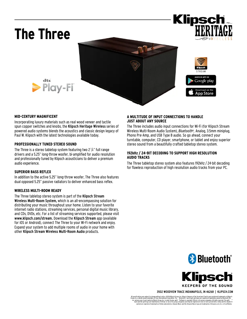 Page 1 de la notice Fiche technique Klipsch The Three